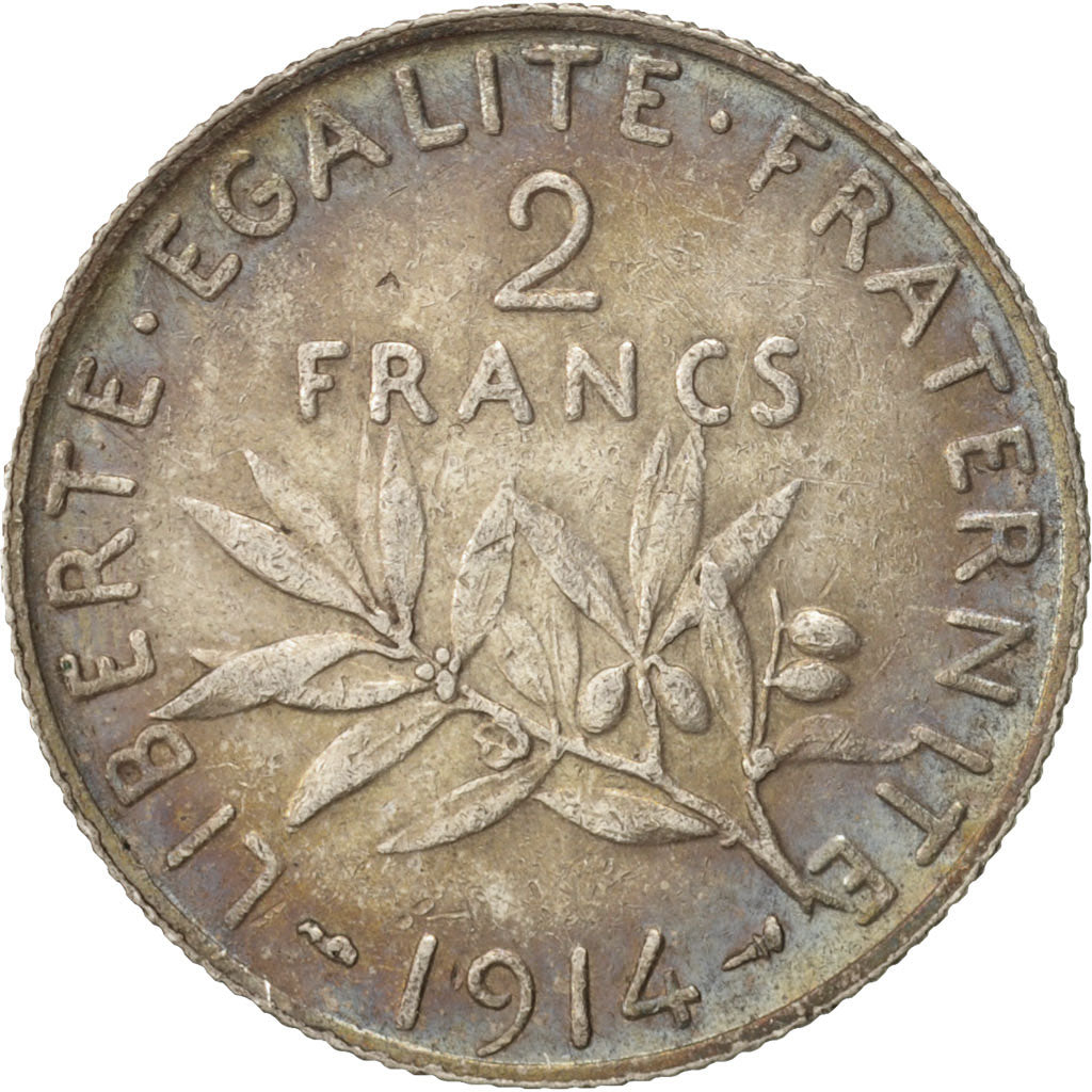 France, Semeuse, 2 Francs, 1914, Paris, EF(40-45), Silver, KM:845.1, Gadoury:532