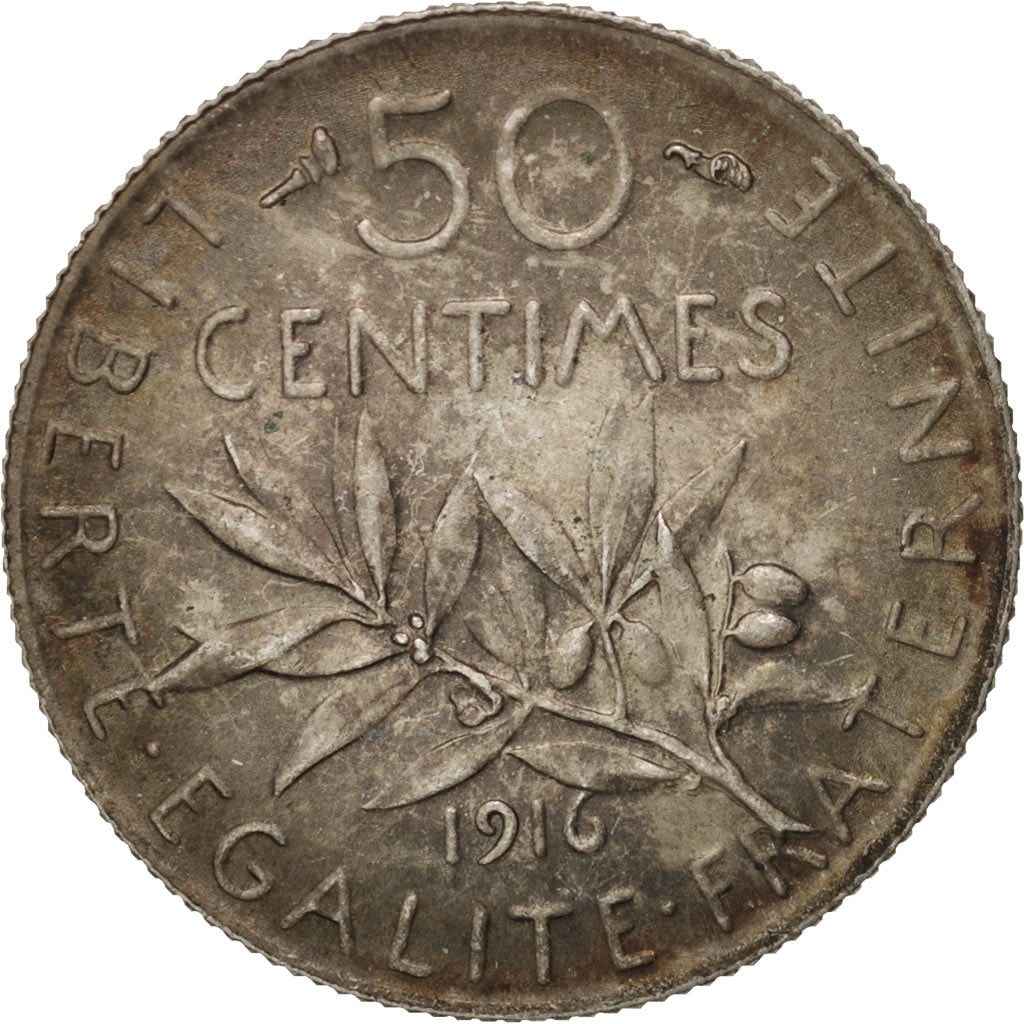 Moneta, Francia, Semeuse, 50 Centimes, 1916, Paris, SPL, Argento, KM:854
