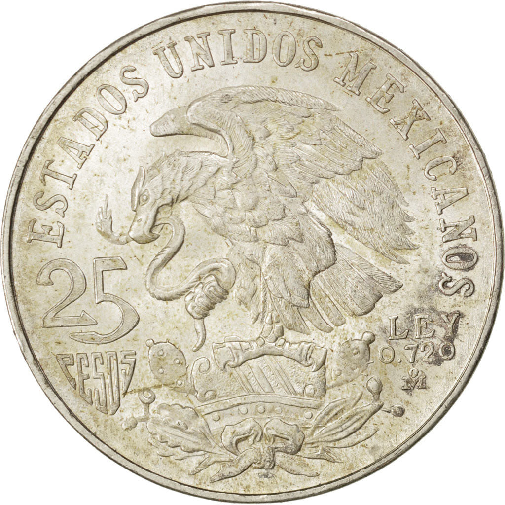 MEXICO, 25 Pesos, 1968, Mexico, KM #479.1, AU(55-58), Silver, 38, 22.47