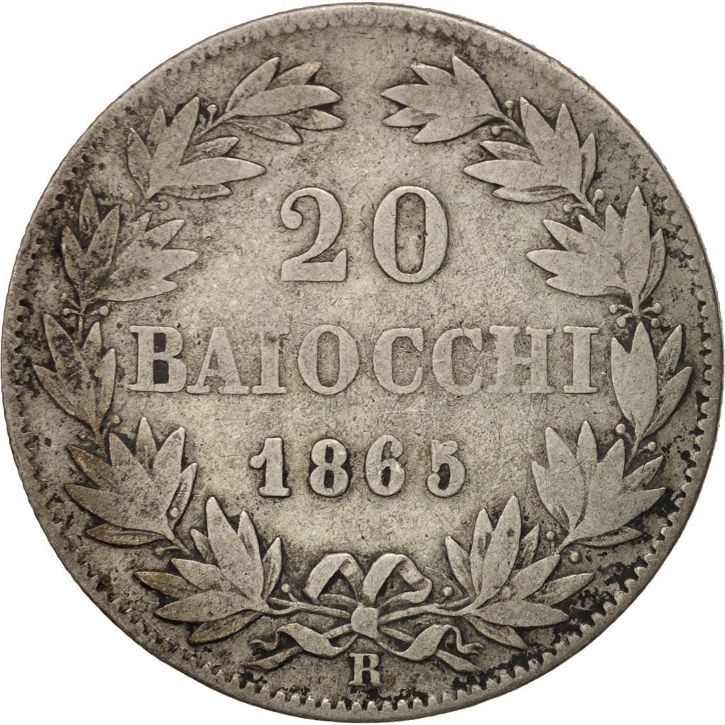 Coin, ITALIAN STATES, PAPAL STATES, Pius IX, 20 Baiocchi, 1865, Roma, F(12-15)
