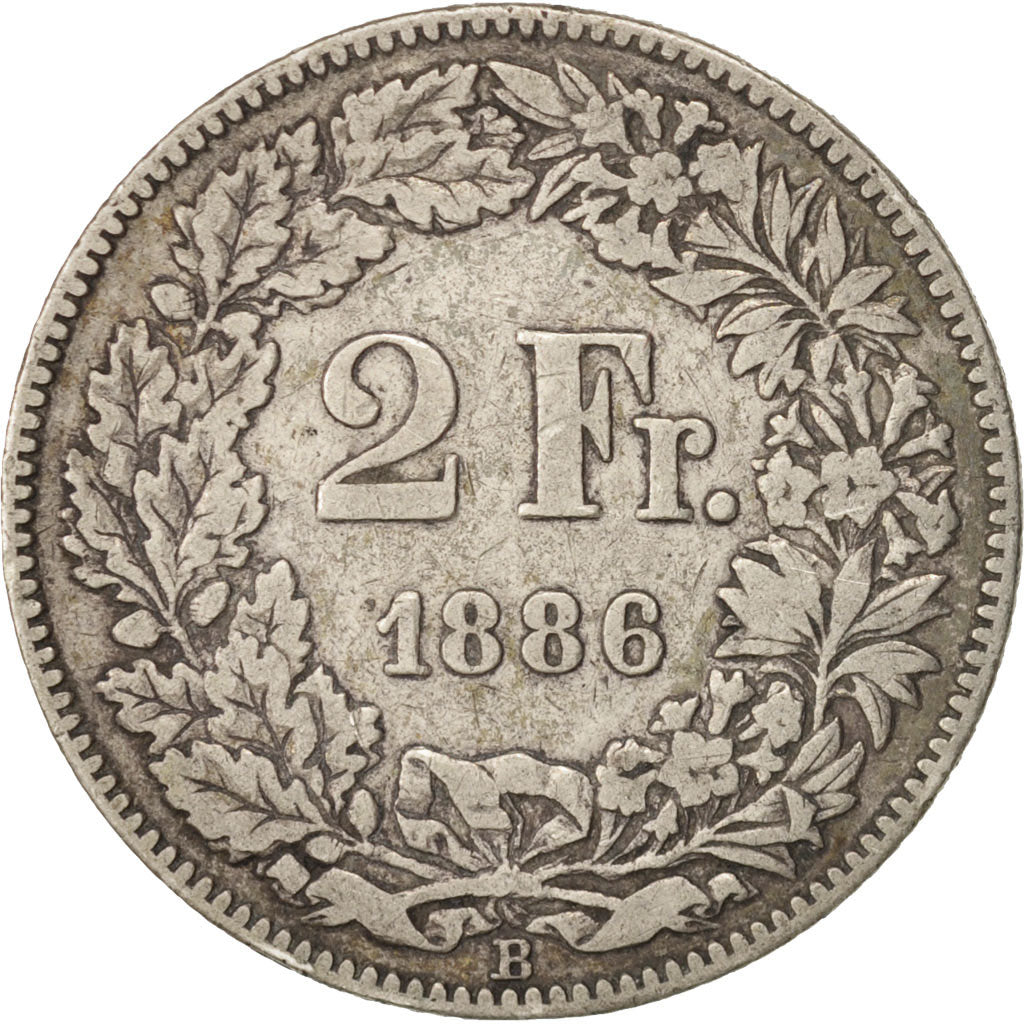 Coin, Switzerland, 2 Francs, 1886, Bern, VF(20-25), Silver, KM:21