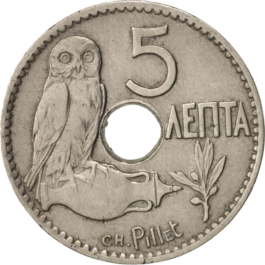 Coin, Greece, George I, 5 Lepta, 1912, AU(50-53), Nickel, KM:62