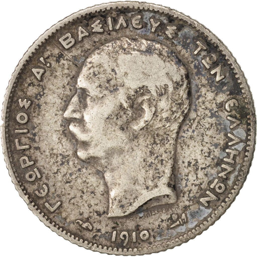 Coin, Greece, George I, Drachma, 1910, VF(30-35), Silver, KM:60