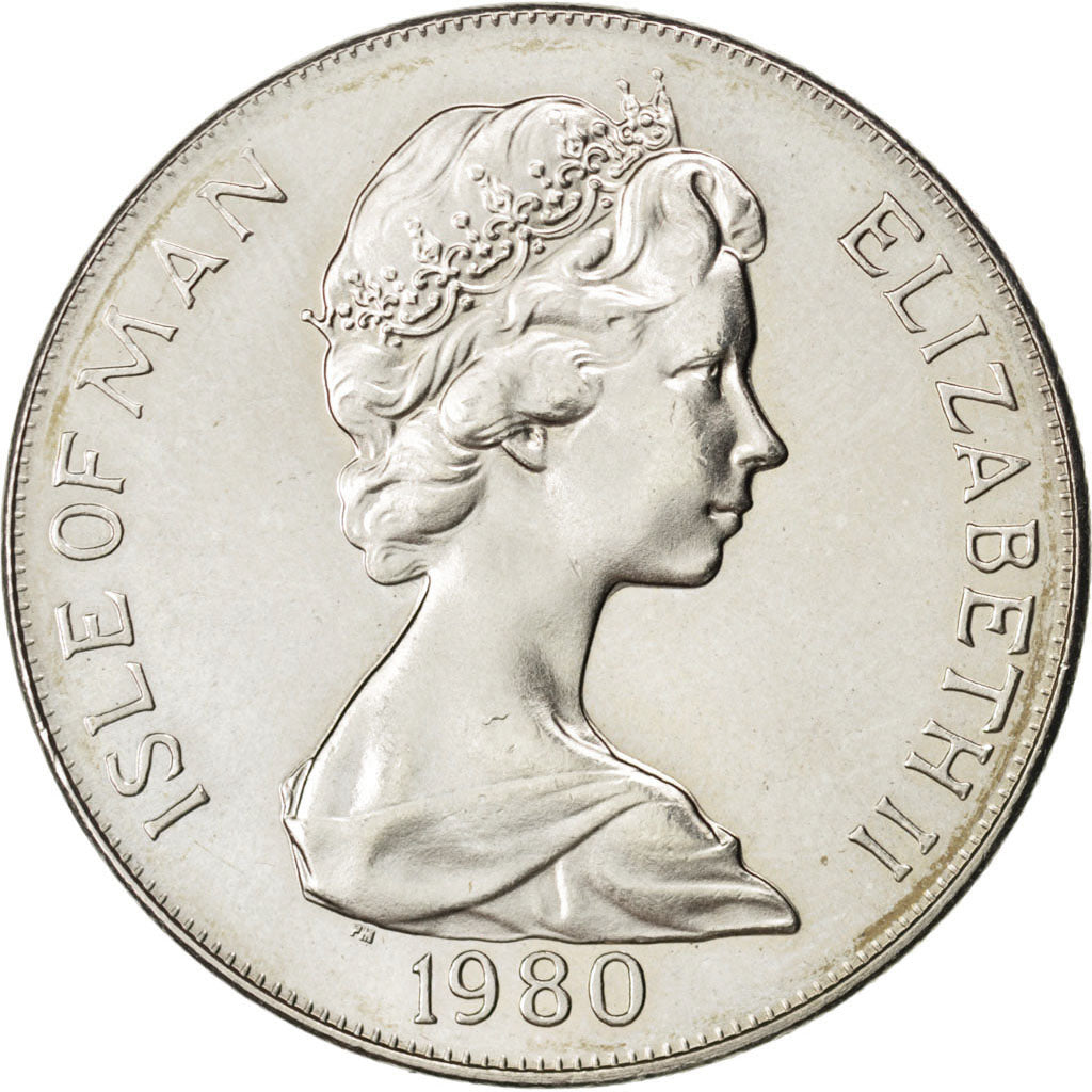 ISLE OF MAN, Crown, 1980, Pobjoy Mint, KM #64, MS(63), Copper-Nickel, 38.5,...