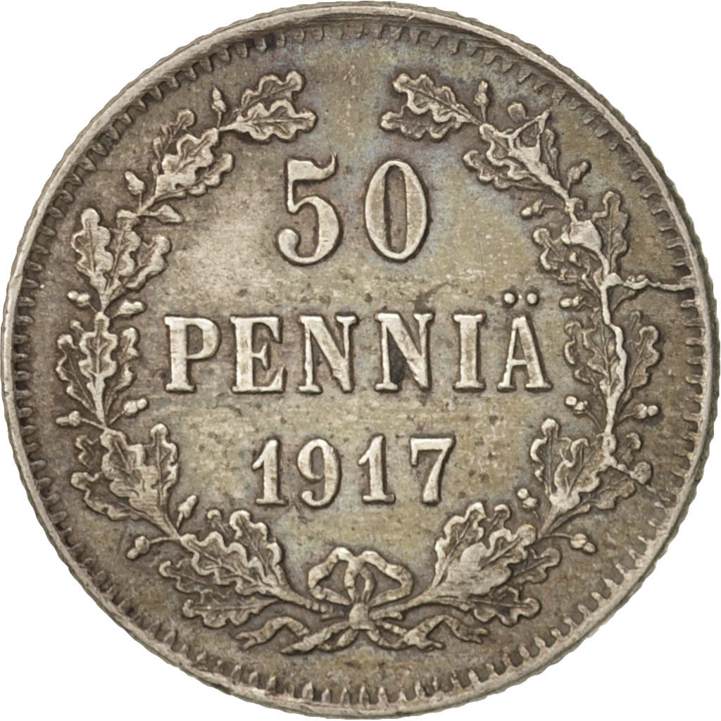 Finland, Nicholas II, 50 Penniä, 1917, AU(50-53), Silver, KM:2.2