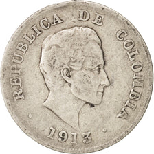 Colombia, 20 Centavos, 1913, BC+, Plata, KM:197