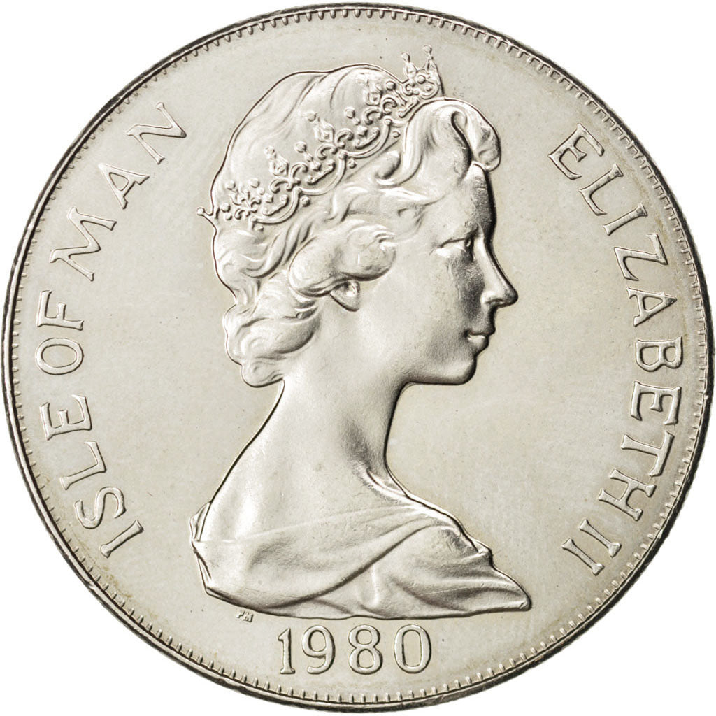 ISLE OF MAN, Crown, 1980, Pobjoy Mint, KM #65, MS(63), Copper-Nickel, 38.5,...