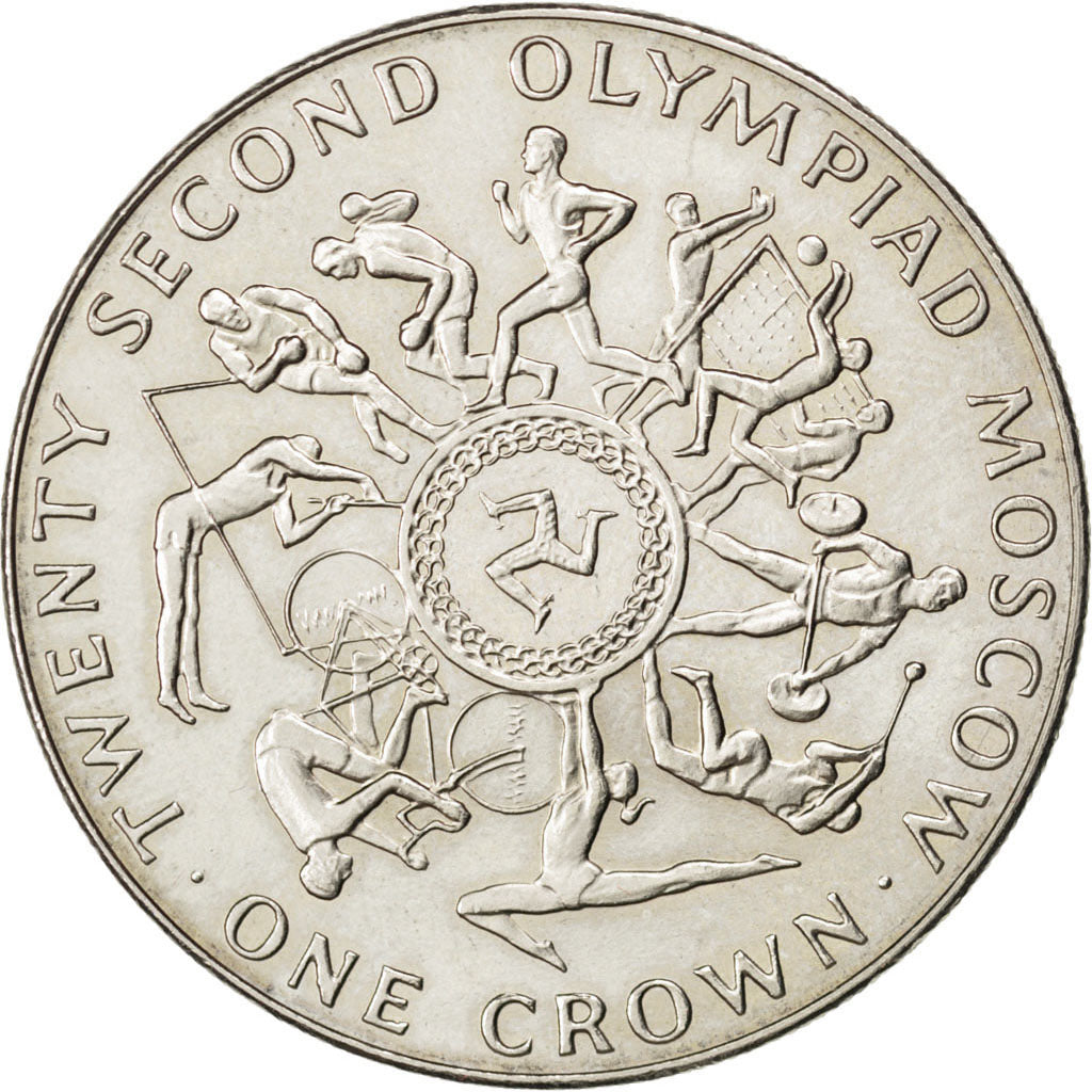 ISLE OF MAN, Crown, 1980, Pobjoy Mint, KM #65, MS(63), Copper-Nickel, 38.5,...