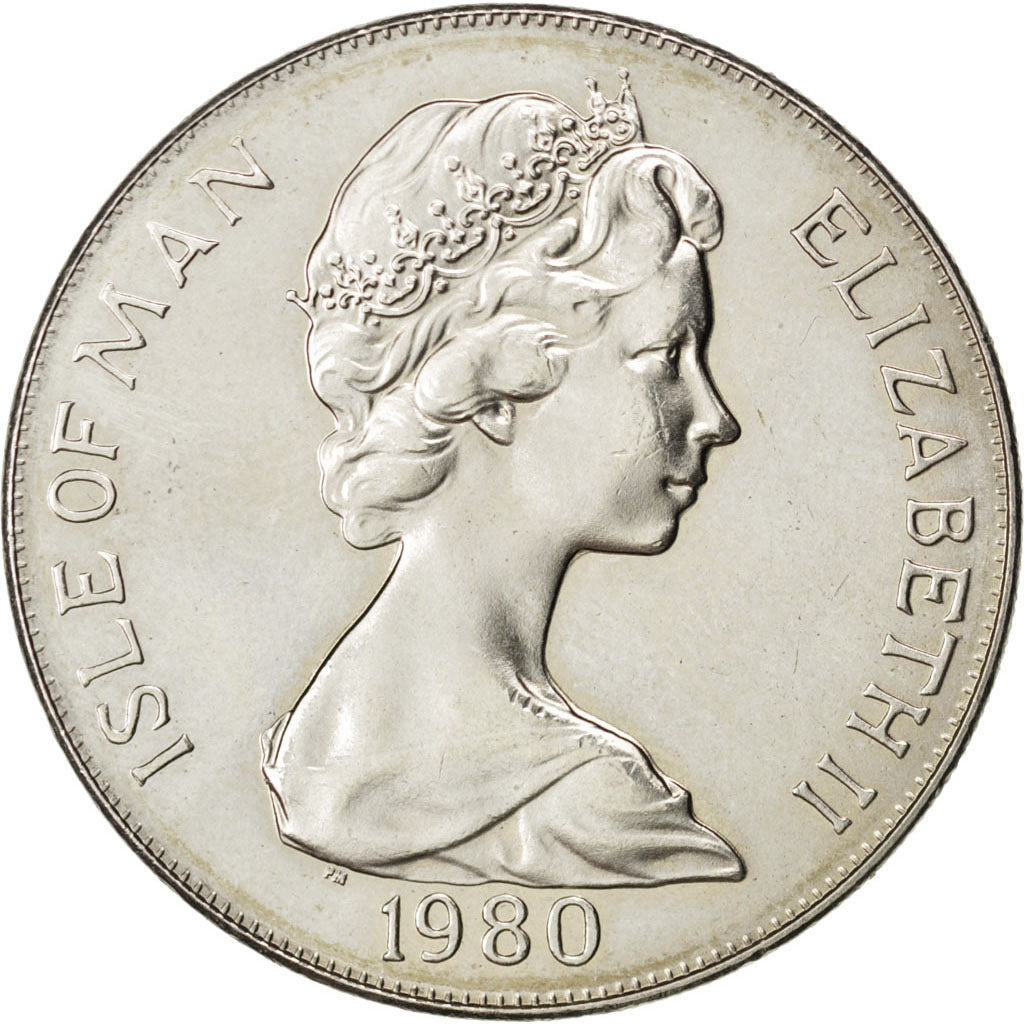 ISLE OF MAN, Crown, 1980, Pobjoy Mint, KM #66, MS(63), Copper-Nickel, 38.5,...