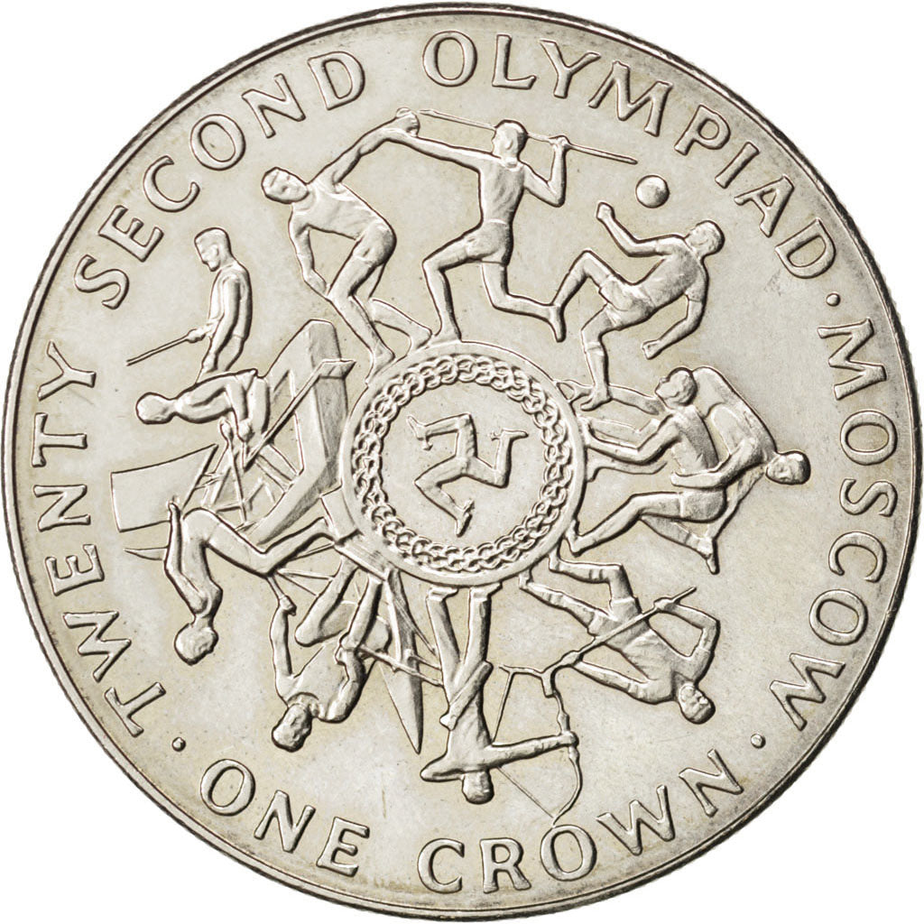 ISLE OF MAN, Crown, 1980, Pobjoy Mint, KM #66, MS(63), Copper-Nickel, 38.5,...