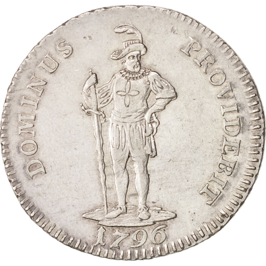 Coin, SWISS CANTONS, BERN, 1/2 Thaler, 1796, Bern, AU(55-58), Silver, KM:151