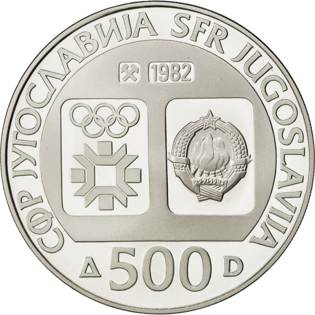 YUGOSLAVIA, 500 Dinara, 1982, KM #92, MS(65-70), Silver, 23.04