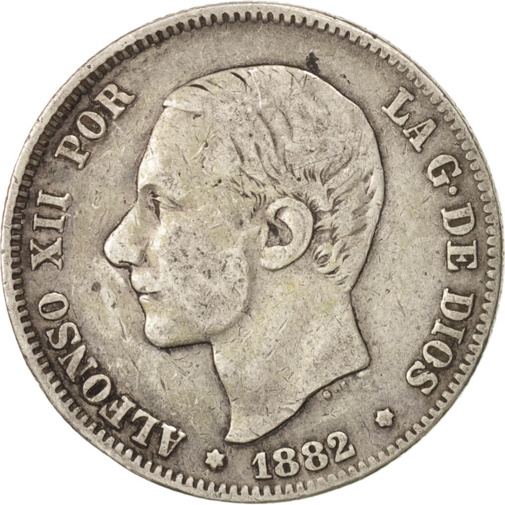 Coin, Spain, Alfonso XII, 2 Pesetas, 1882, Madrid, VF(30-35), Silver, KM:678.2
