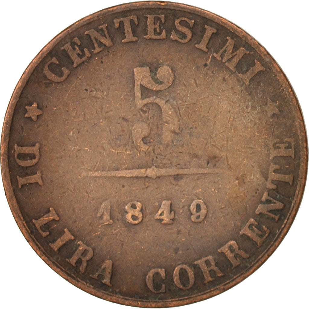 ITALIAN STATES, VENICE, 5 Centesimi, 1849, Venice, VF(20-25), Copper, KM:809