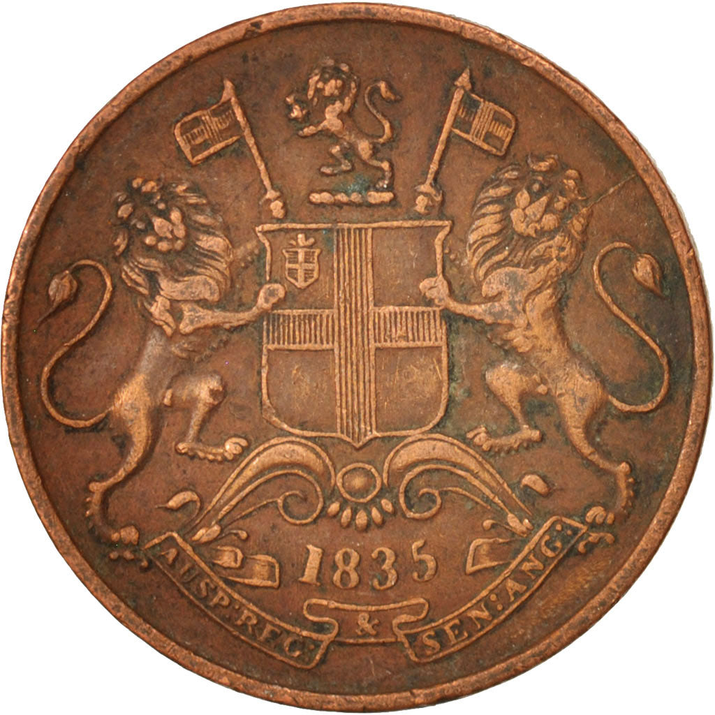 Coin, INDIA-BRITISH, 1/4 Anna, 1835, EF(40-45), Copper, KM:446.2