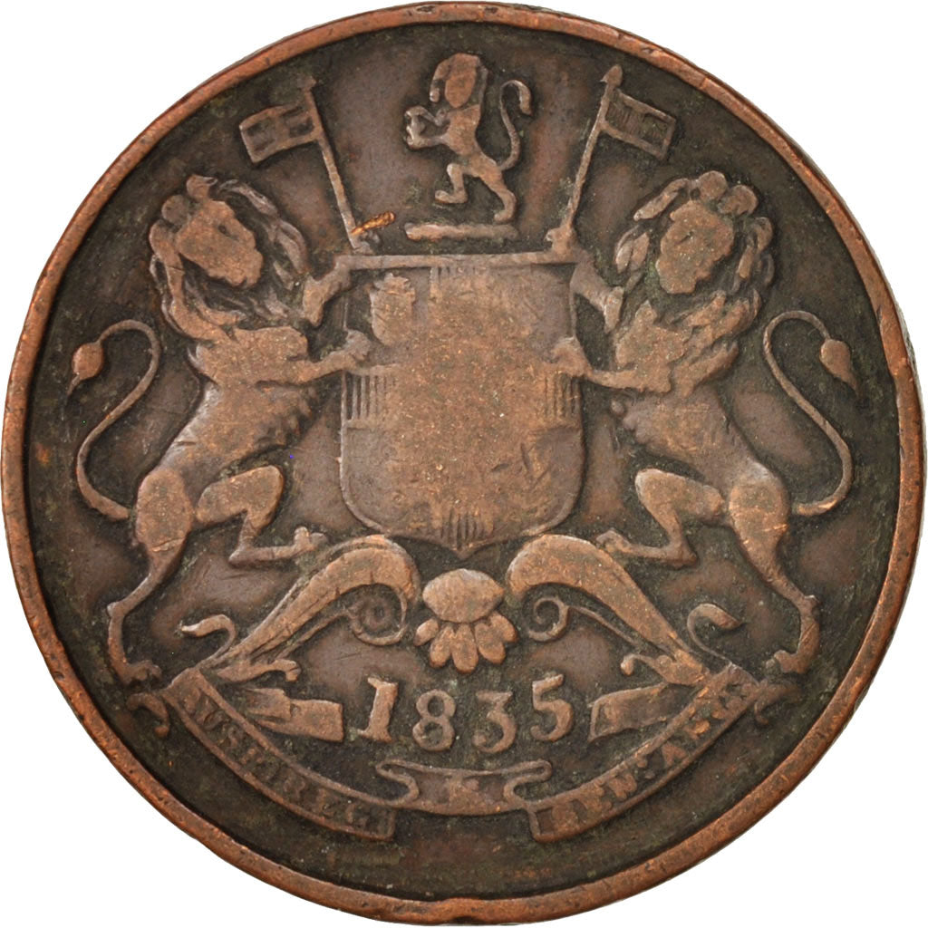Coin, INDIA-BRITISH, 1/2 Anna, 1835, VF(20-25), Copper, KM:447.1