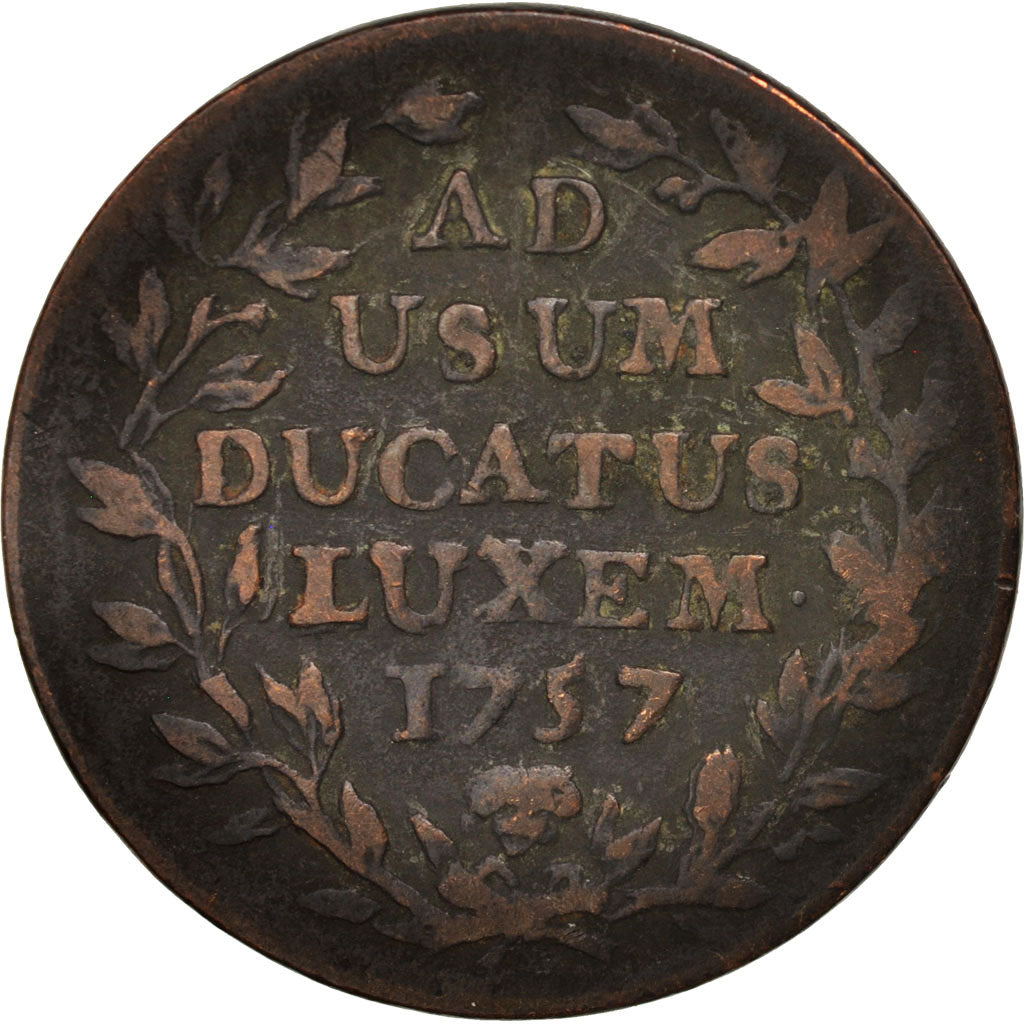Luxembourg, Maria Theresa, 2 Liards, 1757, Brussels, VF(20-25), Copper, KM:2