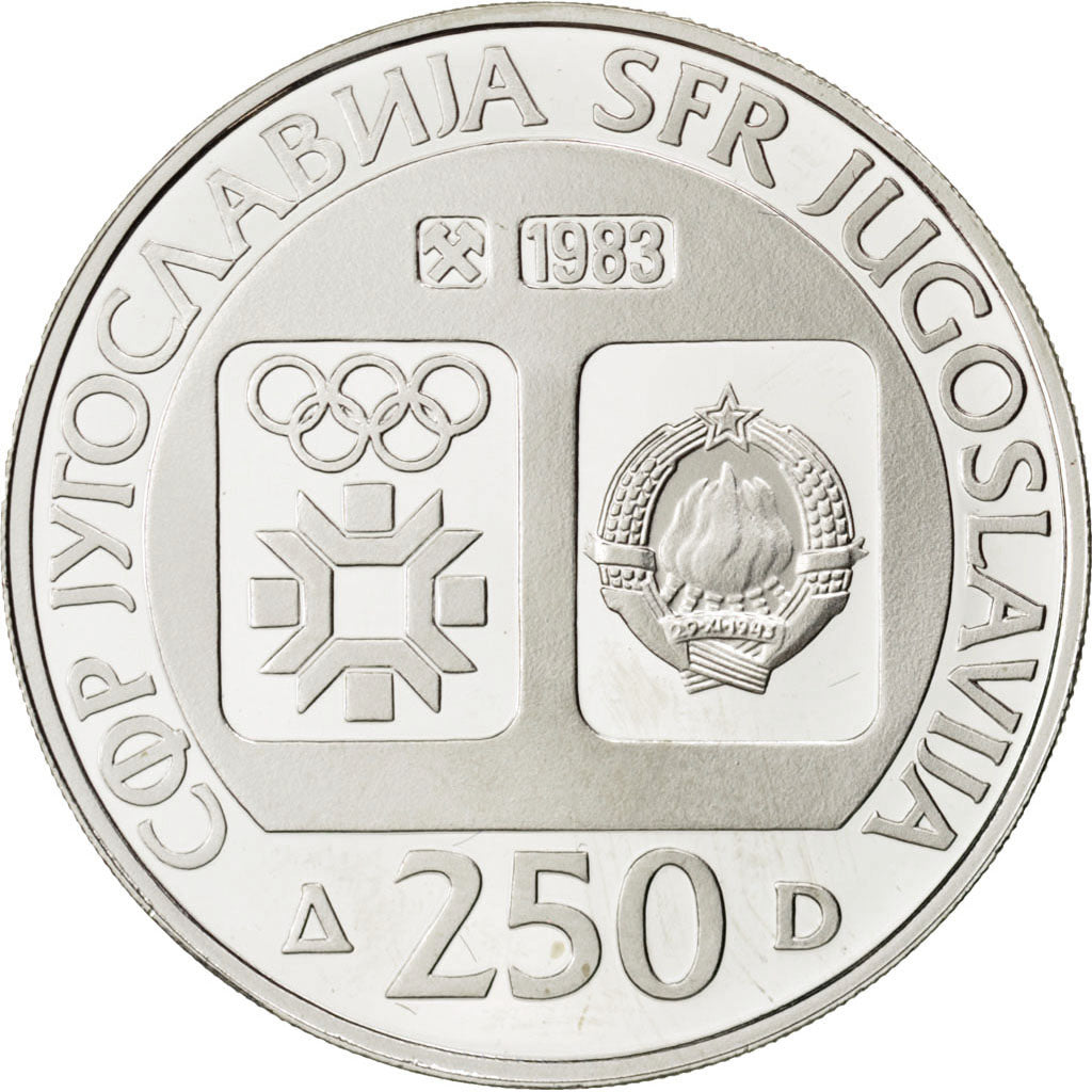YUGOSLAVIA, 250 Dinara, 1983, KM #101, MS(65-70), Silver, 34, 17.00