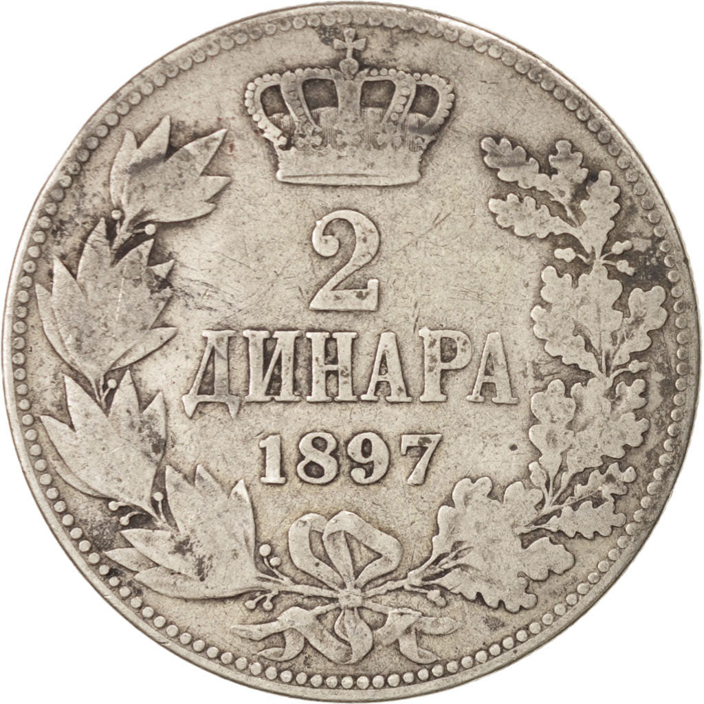 Serbia, Alexander I, 2 Dinara, 1897, VF(20-25), Silver, KM:22