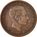 Münze, Spanien, Alfonso XII, 5 Centimos, 1877, Madrid, SS, Bronze, KM:674