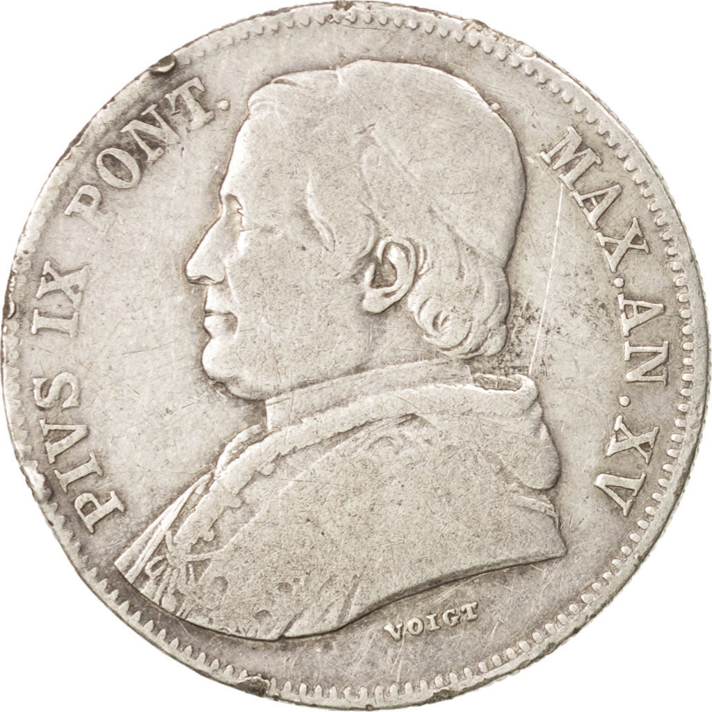 ITALIAN STATES, PAPAL STATES, Pius IX, 20 Baiocchi, 1861, Roma, F(12-15)