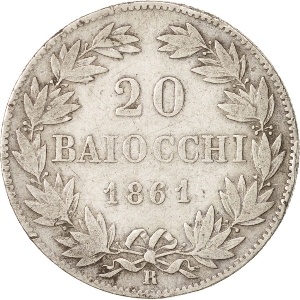 ITALIAN STATES, PAPAL STATES, Pius IX, 20 Baiocchi, 1861, Roma, F(12-15)