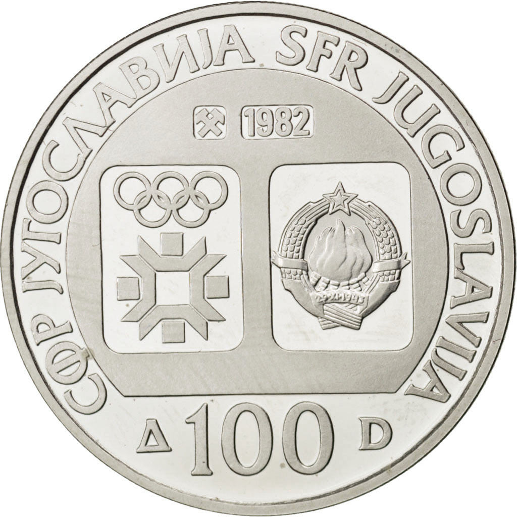 YUGOSLAVIA, 100 Dinara, 1982, KM #90, MS(65-70), Silver, 30, 13.05