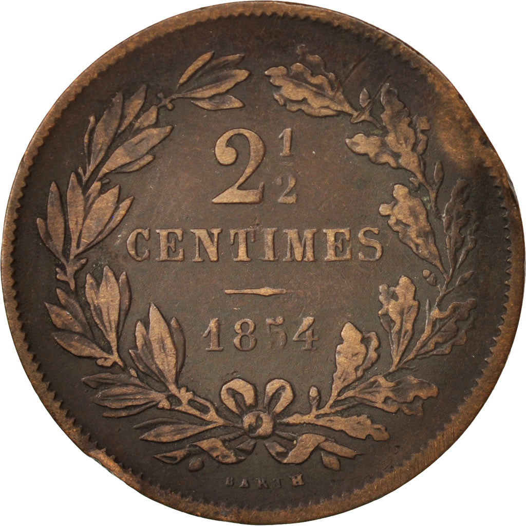 Coin, Luxembourg, William III, 2-1/2 Centimes, 1854, Utrecht, VF(20-25), Bronze
