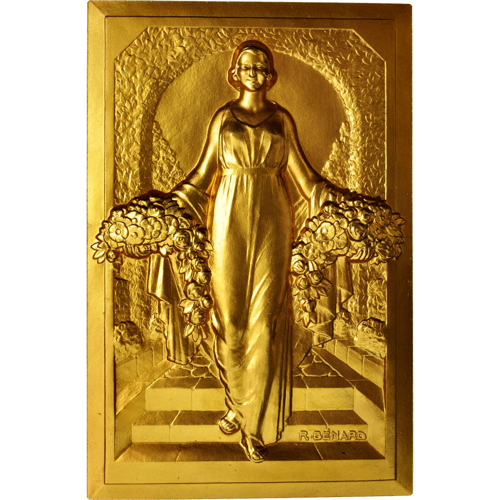 France, Medal, Woman with Flowers, Arts & Culture, 1967, Benard, MS(65-70), Gilt