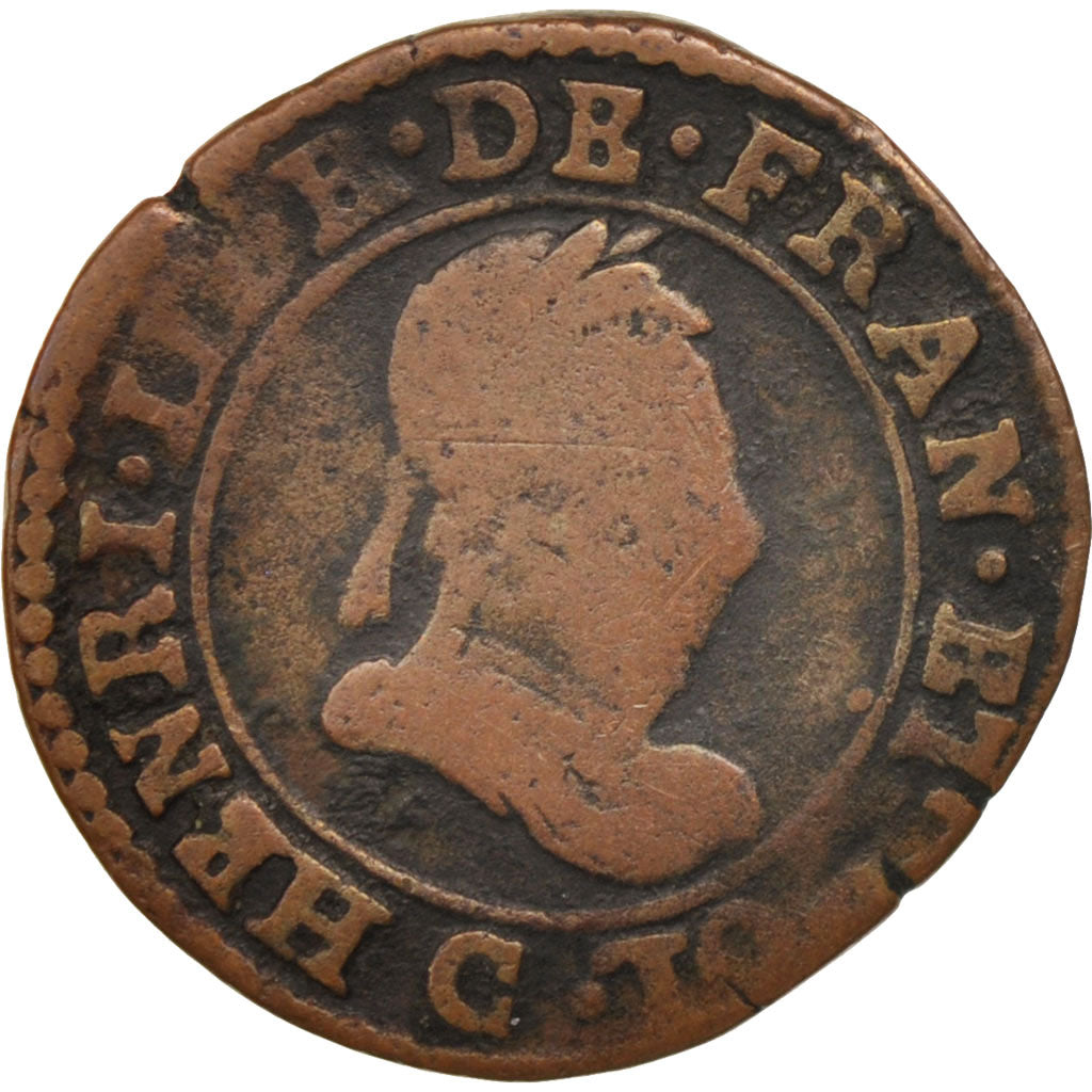 France, Louis XIV, Double Tournois, 1585, Saint Lô, VF(20-25), Copper