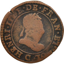 France, Louis XIV, Double Tournois, 1585, Saint Lô, VF(20-25), Copper