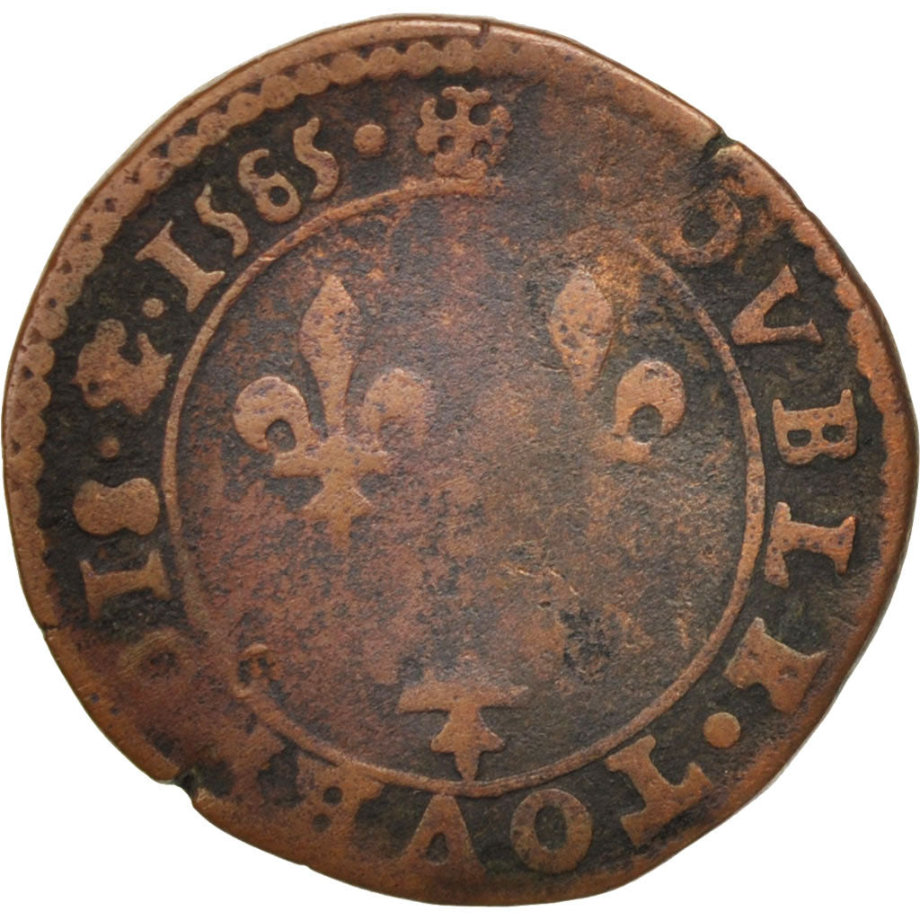 France, Louis XIV, Double Tournois, 1585, Saint Lô, VF(20-25), Copper