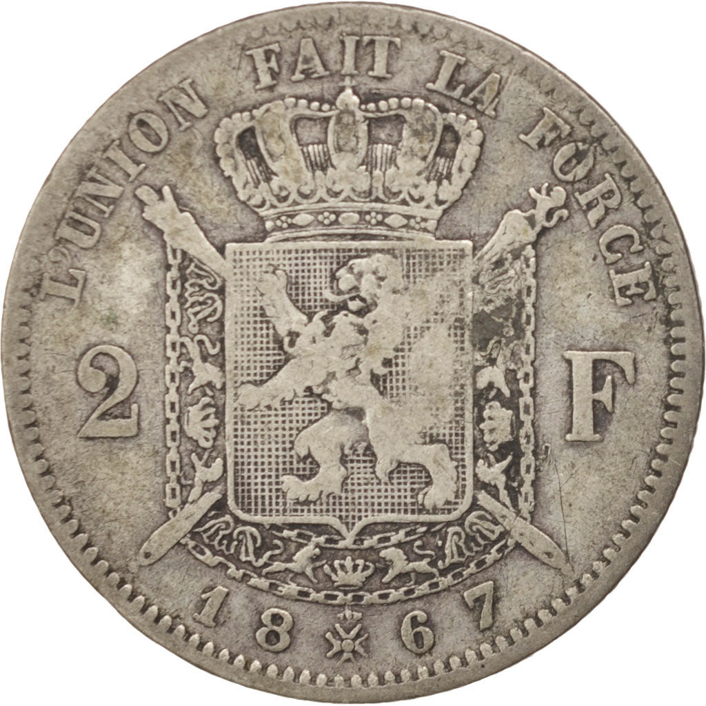 Coin, Belgium, Leopold II, 2 Francs, 2 Frank, 1867, VF(20-25), Silver, KM:30.1