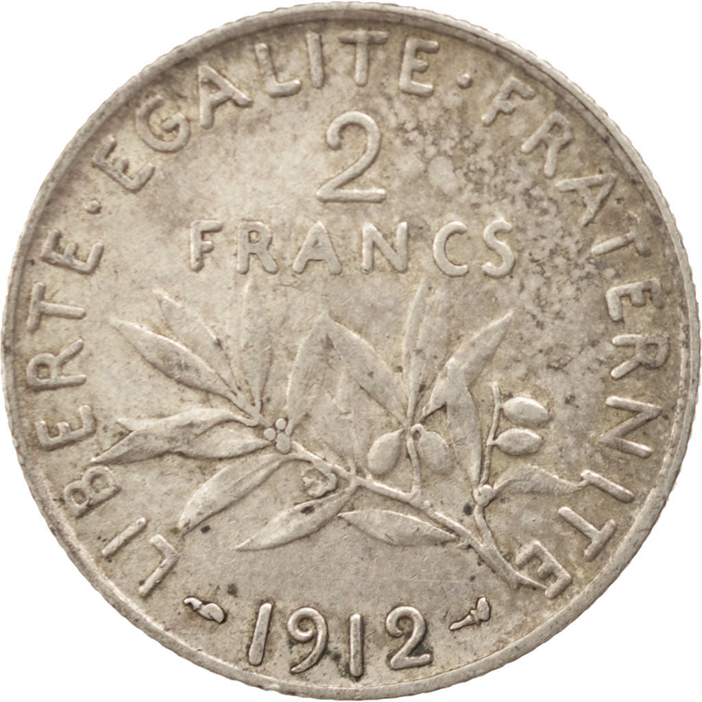 France, Semeuse, 2 Francs, 1912, Paris, VF(30-35), Silver, KM:845.1, Gadoury:532