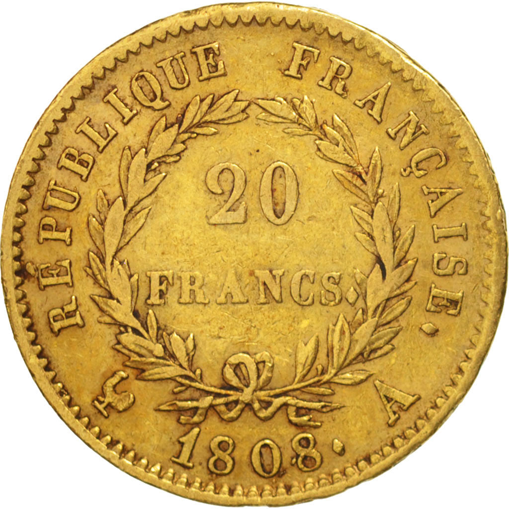 France, Napoléon I, 20 Francs, 1808, Paris, VF(30-35), Gold, KM:687.1
