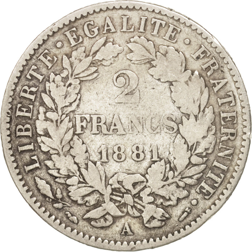 France, Cérès, 2 Francs, 1881, Paris, VF(20-25), Silver, KM:817.1
