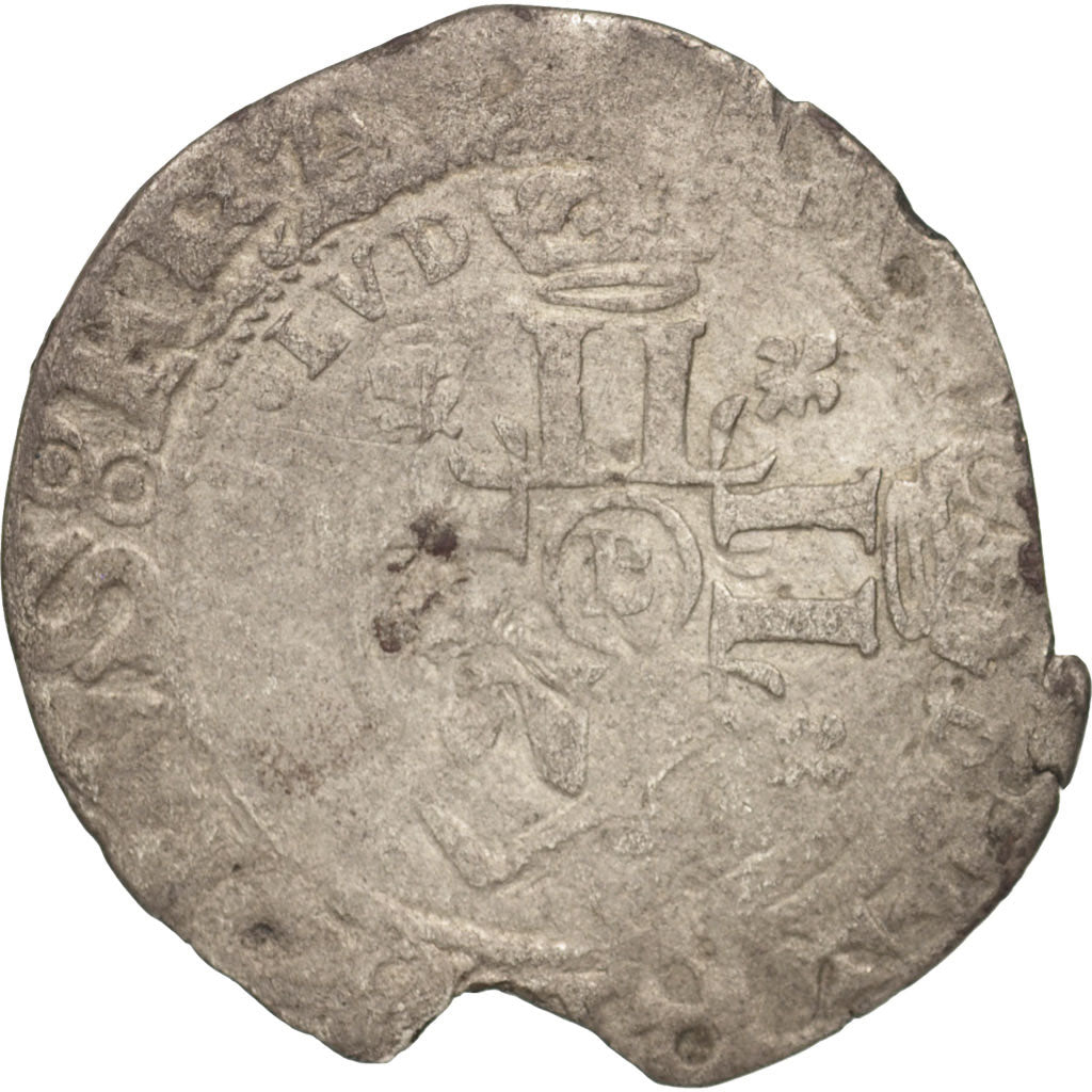 France, Louis XIV, Sol de 15 deniers surfrappé sur ancien flan, Sol, Lyon