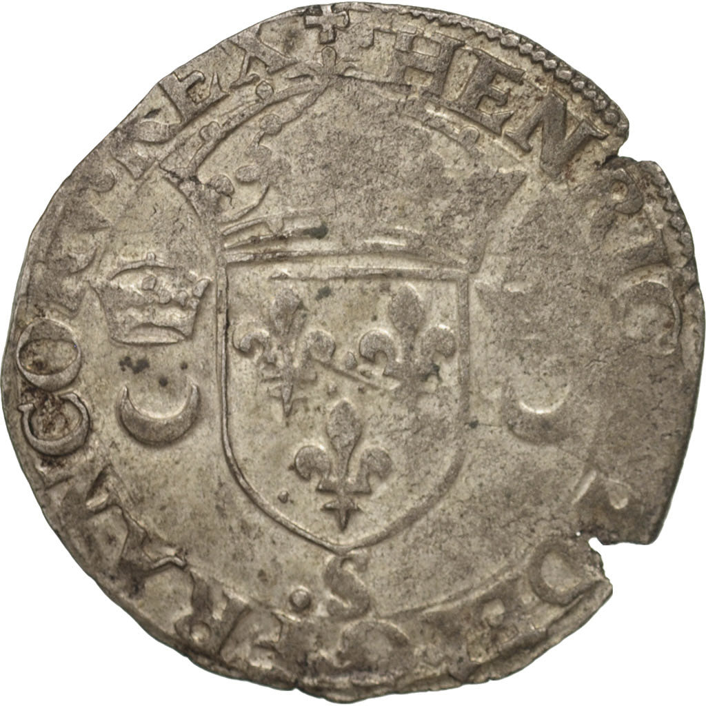 France, Henri II, Douzain aux croissants, 1550, Troyes, VF(30-35),Duplessy:997