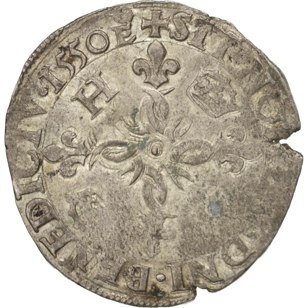 France, Henri II, Douzain aux croissants, 1550, Troyes, VF(30-35),Duplessy:997