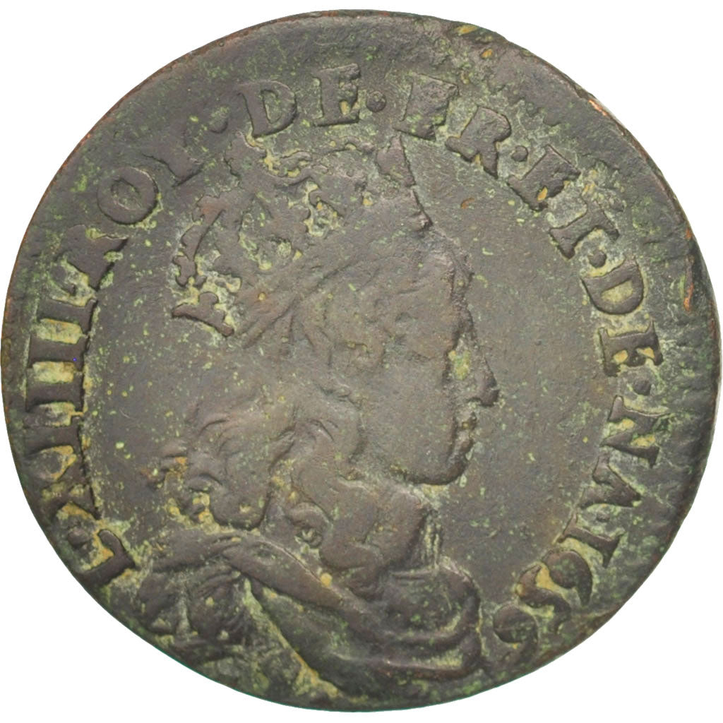Münze, Frankreich, Louis XIV, Liard de France au buste juvénile, deuxième