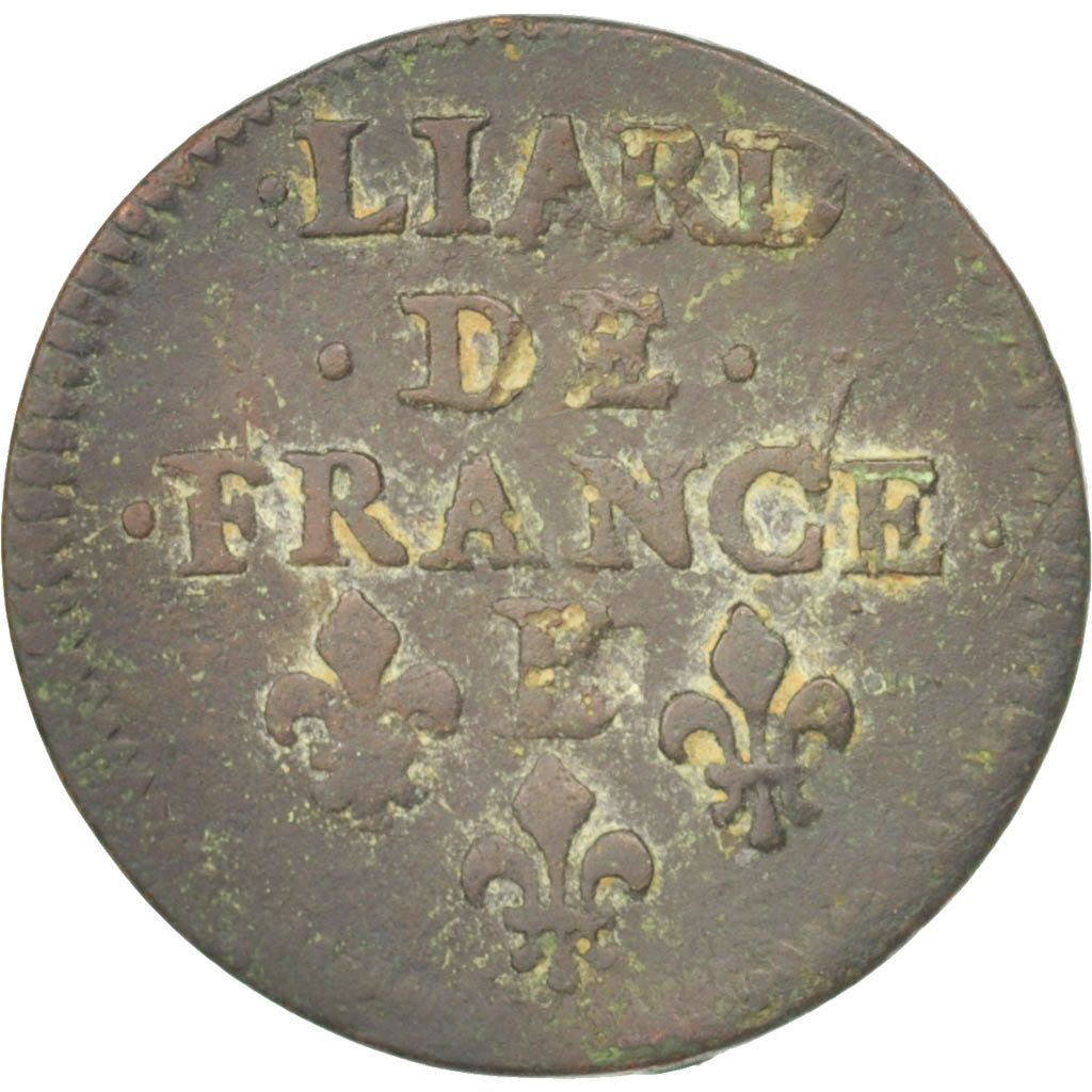 Münze, Frankreich, Louis XIV, Liard de France au buste juvénile, deuxième