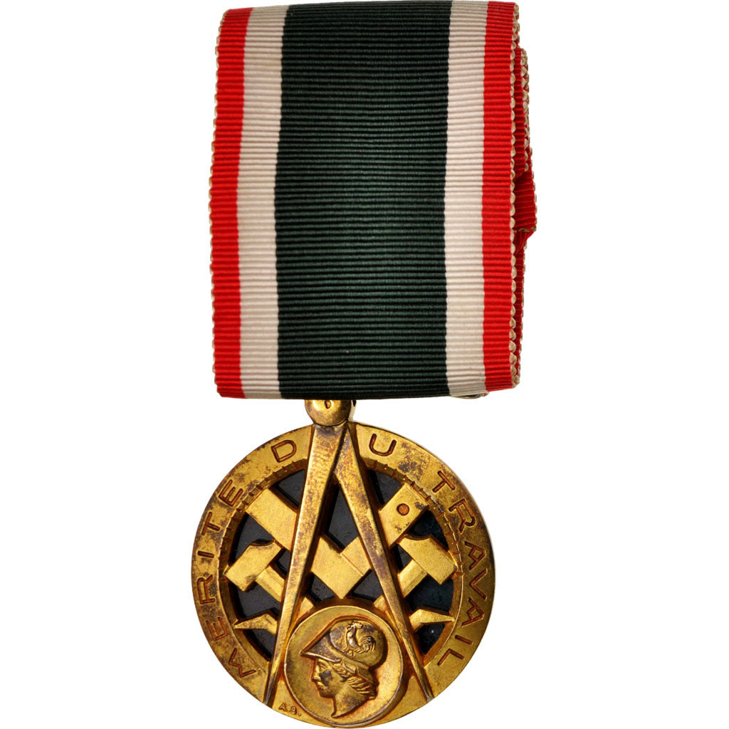 France, Mérite du Travail, Medal, Very Good Quality, Silver and Gold, 38.5