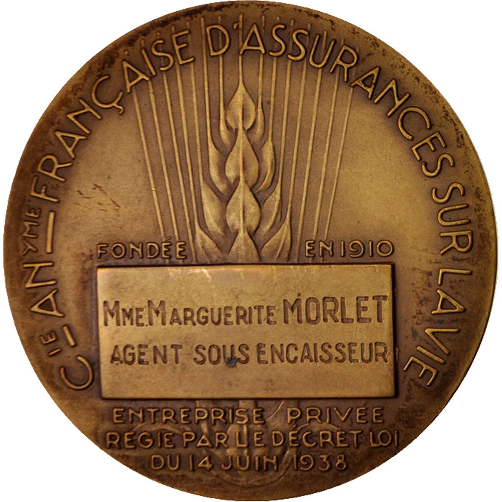 Francia, Medal, La Populaire, Compagnie anonyme Française d'assurances sur la