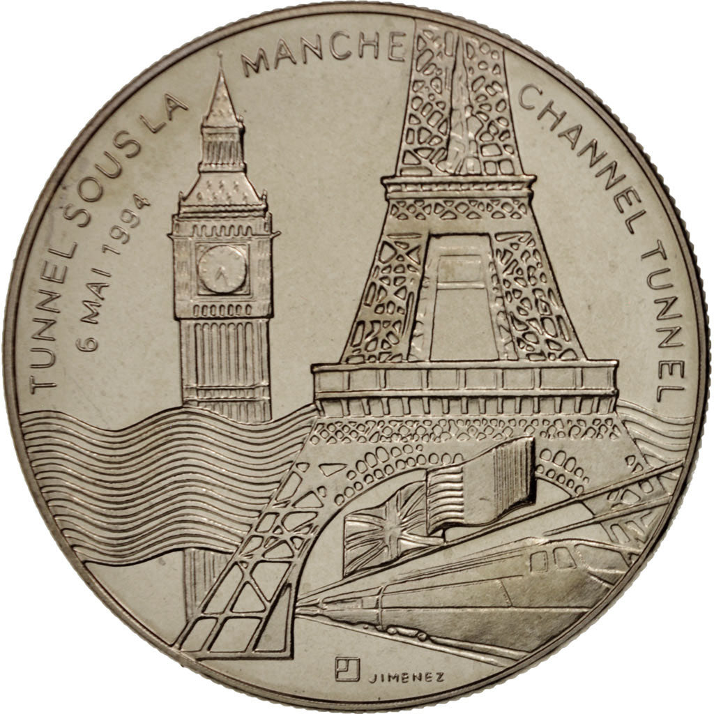 France, Medal, Tunnel sous la Manche - Elizabeth II, Mitterrand, History, 1994