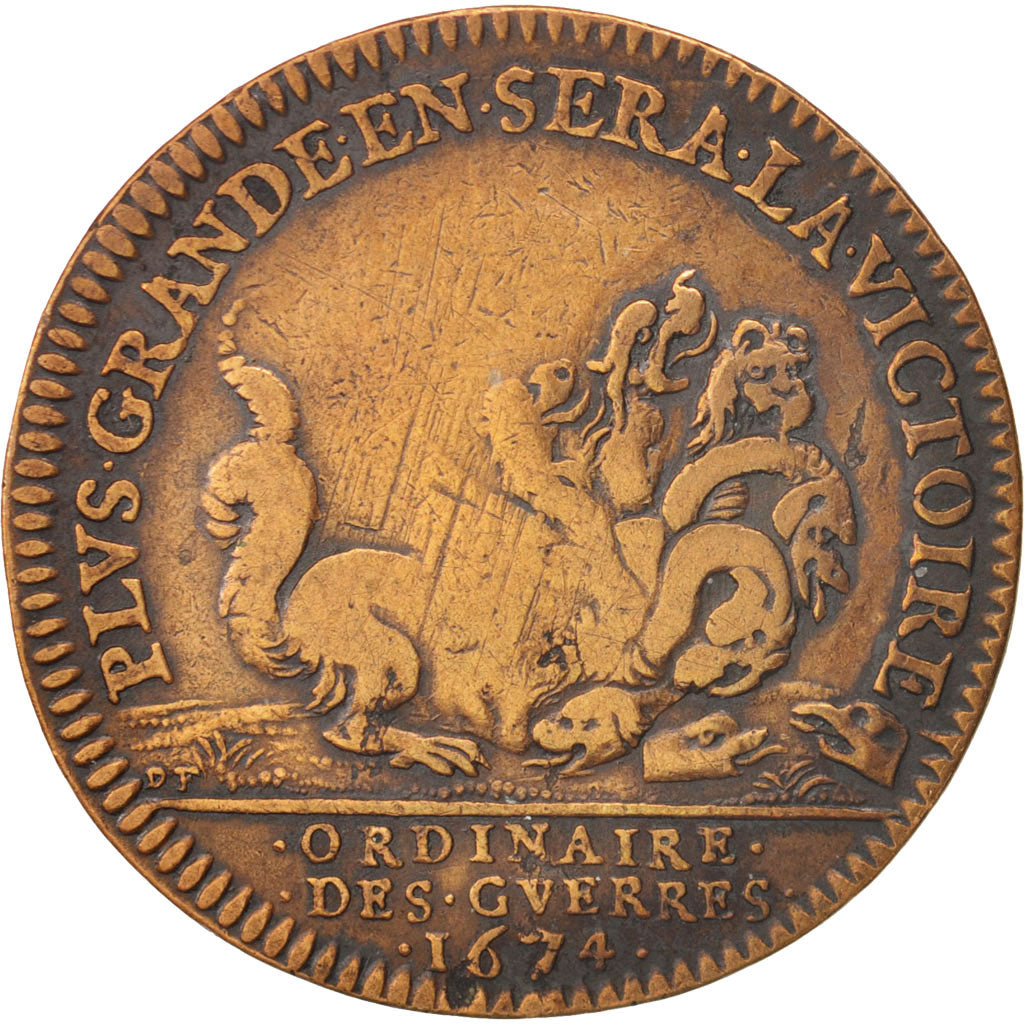 France, Jeton, Royal, Ordinaire des Guerres, Louis XIV, 1674, TTB, Cuivre