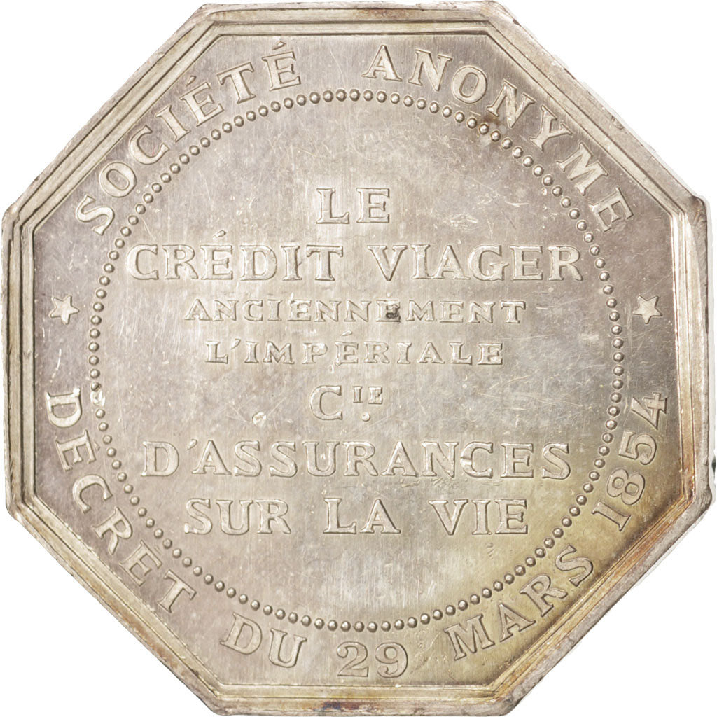 France, Token, Insurance, Le Crédit Viager, 1854, Petit, MS(63), Silver