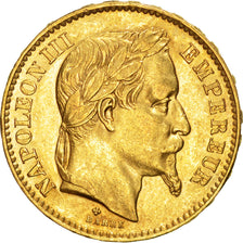 FRANCE, Napoléon III, 20 Francs, 1868, Strasbourg, KM #801.2, AU(55-58), Gold, G