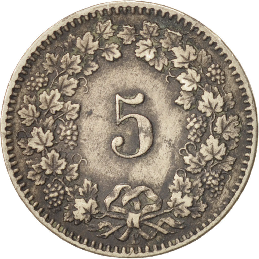 Coin, Switzerland, 5 Rappen, 1877, Bern, AU(55-58), Billon, KM:5