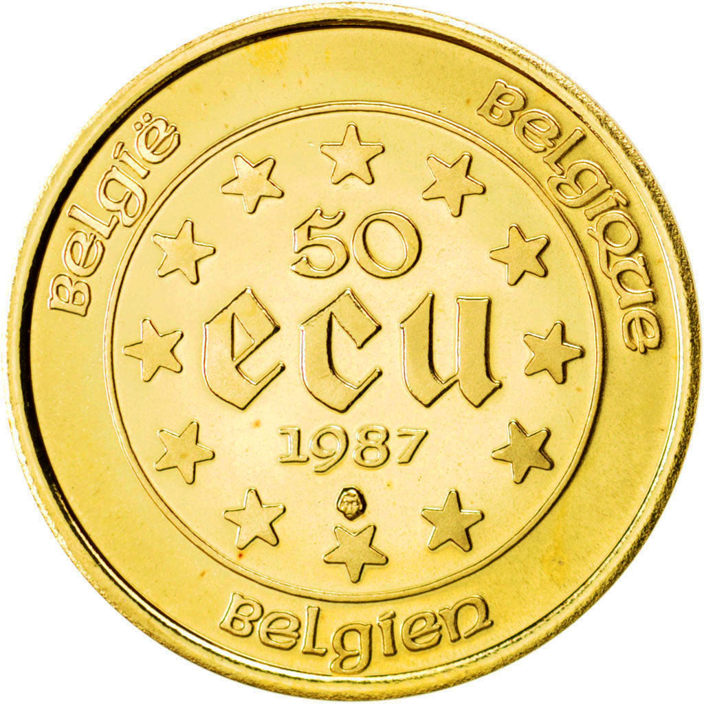 BELGIUM, 50 ECU, 1987, KM #167, MS(63), Gold, 23, 17.26