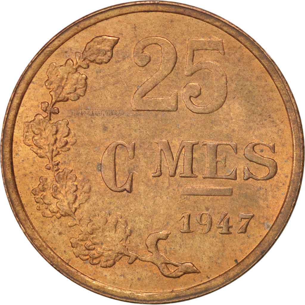 Lussemburgo, Charlotte, 25 Centimes, 1947, SPL, Bronzo, KM:45